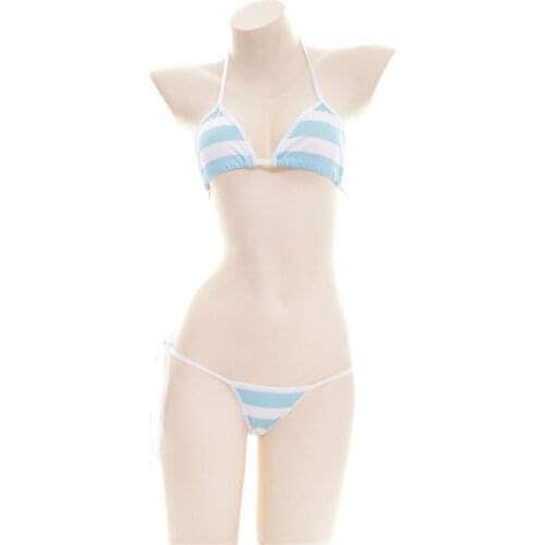 Bikini 2019 Sexy Sling Lace printing stripe Japanese girl Beach Sunbathing spa swimwear women swimsuit biquini bikinis monokini