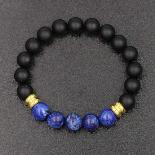 Stainless Steel 10mm Lapis Lazuli Natural Stone Beads Yoga style Elastic Rope Bead Bracelets Men Women Jewelry