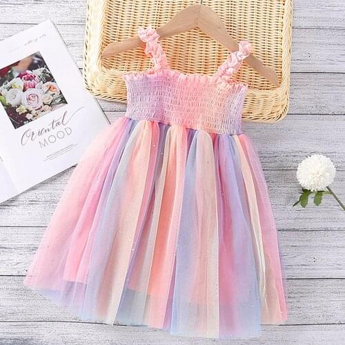 Kids clothes Birthday girl Dresses summer light dresses2021 kids birthday dresses for girls princess Rainbow suspender skirt New