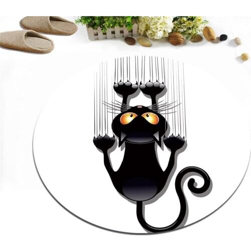 Home Black Cat And Scratch Round Childrens Room Floor Area Rug Kitchen Velboa Cushion Bathroom Carpets Non-Slip Study Door Mat