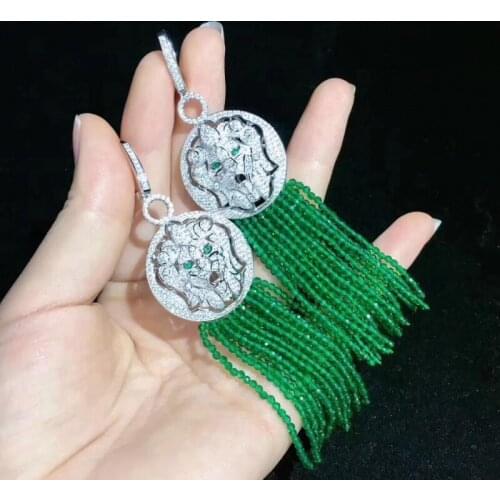 Hot sell natural green jade earrings micro inlay zircon Leopard head accessories earrings fine jewelry