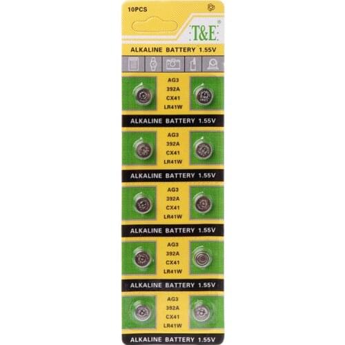 LX0B 10PCS Cell Coin Alkaline Battery AG3 1.55V Button Batteries SR41 192 L736 384 SR41SW CX41 LR41 392 Lamp Chain Finger Light