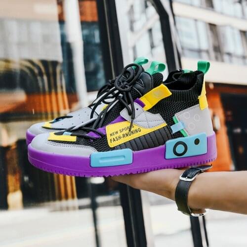 2020 Mens Shoes Fashion Colorful Stitching Hip Hop Flat Chunky Sneakers Men High Sock Breathable Mesh Men Casual Shoes Trainers