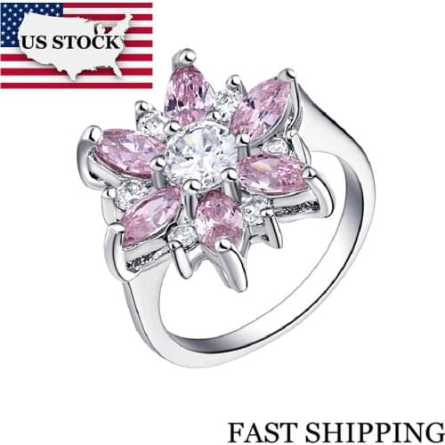US STOCK Uloveido Mystic Ring Modern Jewelry Crystal Engagement Ring for Women Sun Flower Jewelry Wedding Jewellery Pink 20%J512