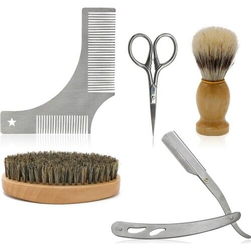CestoMen Men Beard Tools Kit Luxury Gift Set With Beard Brush Shaving Razor Shear And Beard Comb Mustache Care Tool