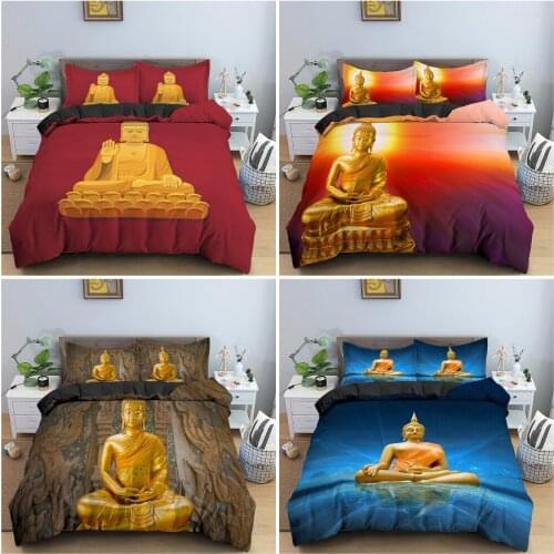Golden Buddha Statue Bedding Set Mysterious Style Duvet Cover Bedclothes Single Twin Double King Size Home Textile 2/3PCS