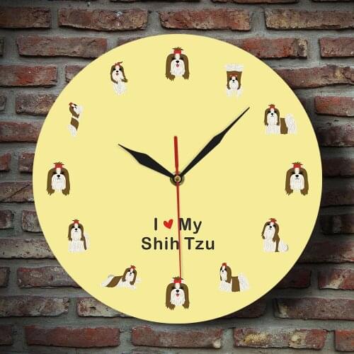 Chinese Lion Dog Kid Room Cartoon Shih Tzu Nursery Animal Dog Wall Clock Wall Decor Chrysanthemum Dog Breed Hanging Wall Watch