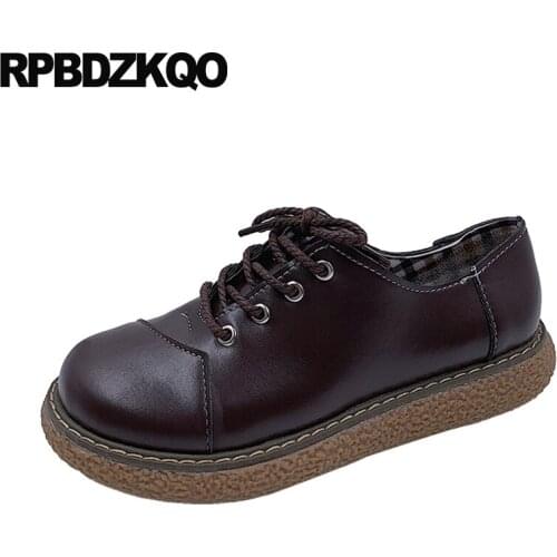 Cheap shoes china fashion lace up flats shallow brown black designer chinese 2019 spring autumn ladies round toe casual women