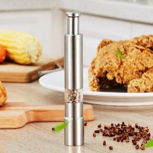 Stainless Steel Thumb Push Salt Pepper Grinder Spice Sauce Mill Grind Stick Tool LX7228