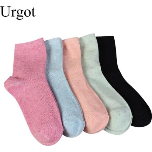 Urgot 5 Pairs Womens Socks Solid Color Candy Color Spring Autumn Socks Breathable Casual Cotton Socks Women Calcetines Meias