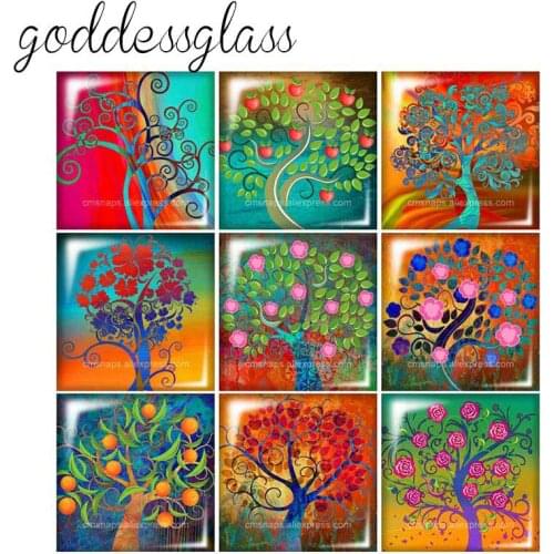 New Beauty Magical Life tree 10pcs mixed 12mm/20mm/25mm/30mm Square photo glass cabochon demo flat back Making findings