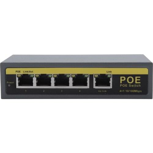 Hamrolte POE Switch 4CH IEEE802.3af 10/100Mbps Smart POE Switch For IP Camera NVR Security System Power Over Ethernet Max 100M