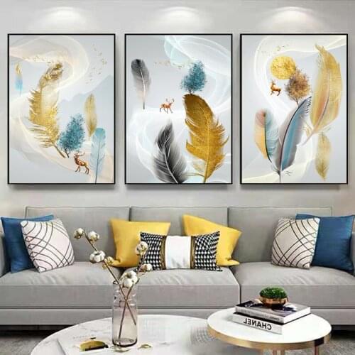 Simple Modern Abstract Feather Paintings Living Room Decoration Painting Nordic Restaurant Bedroom Light Luxury Mural