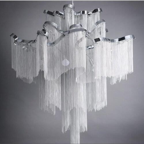 Luxury Aluminum Pendant Light D80cm Gold Silver Chain Tassel Light Home Salon Hotel Art Decorative LED Pendant Lamps