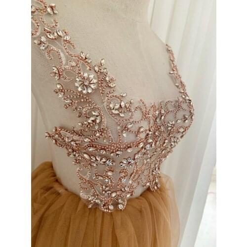 Rose gold Rhinestone applique, crystal bodice applique for bridal, deluxe rhinestone bodice for haute couture, handmade bodice