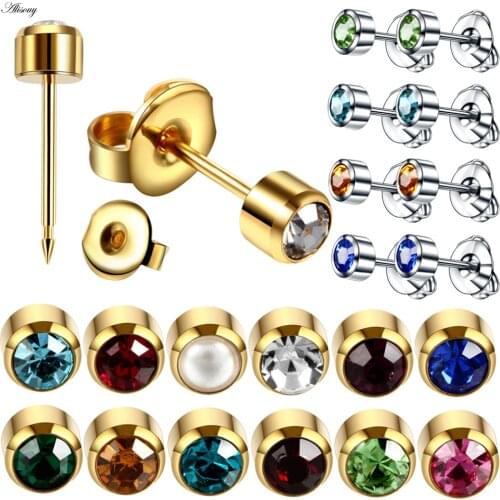2pcs Steel Earring Studs Ear Piercing Gun Birthstone Gem Ear Stud Earrings Gold/Silver color Studs Tragus Cartilage Body Jewelry