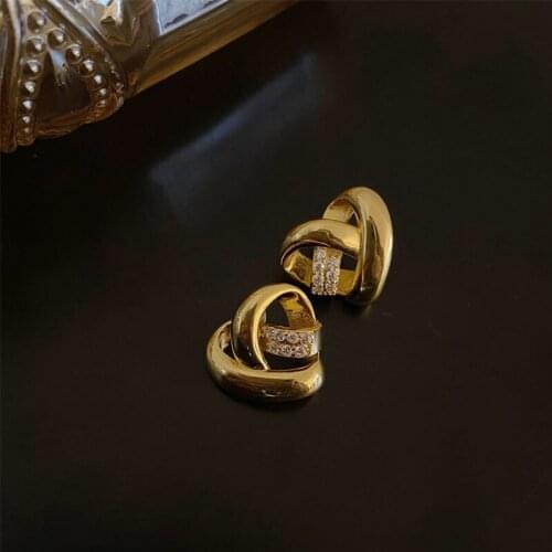 Unique Design Gold Color Love Heart Huggie Knotted Dangle Earring for Women Girls Textured Metallic Hollow Out Earring Jewellery