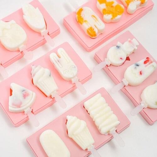 Silicone Ice Cream Mold with Lid Animals Shape Jelly Ice Maker Baby DIY Food Supplement Tool Popsicle Stick kitchen Accessories