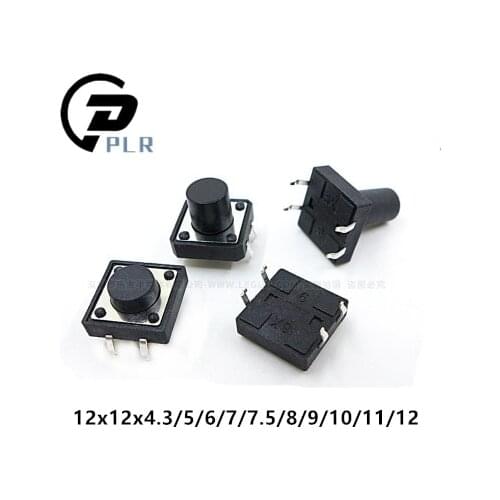 20PCS DIP Tactile Switch 12x12x4.3 5 6 7 7.5 8 9 10 11 12mm 4Pin Tact Push Button Micro Switch Self-reset Switches