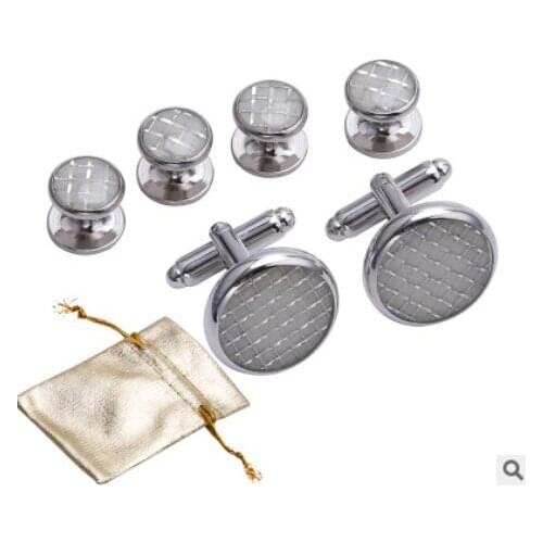 Carbon Fiber Tuxedo Cuff Links Collar Studs Set 6pcs Cufflinks Buttons Set Silver Silver Wire Mens Jewelry Wholesale 5sets/lot