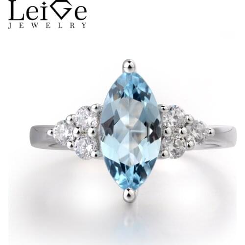 Leige Jewelry Wedding Engagement Rings Natural Aquamarine Ring Career OL Style Marquise Cut Gems 925 Sterling Silver Ring