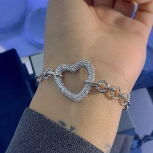 UMGODLY Luxury Brand Bangle High Quality Silver Color Love Heart Link Chain Bracelet AAA Zircon Women December ECLAT Jewelry