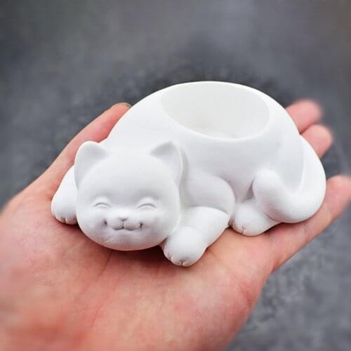Cat Shape Silicone Flower Pot Mold DIY Cactus Succulent Planter Candlestick Gypsum Mould Garden Home Decor Table Crafts