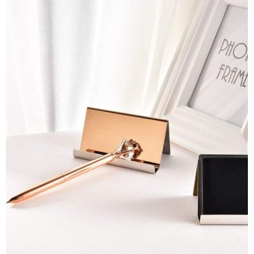 High-End Stainless Steel Business Name Card Holder Display Stand Rack Desktop Table Organizer 2 Colors