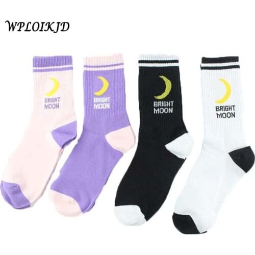 [WPLOIKJD]New High Quality Casual Cotton Moon Patterned Cute Short Sock Women Harajuku Hip Hop Creative Calcetines Skarpetki