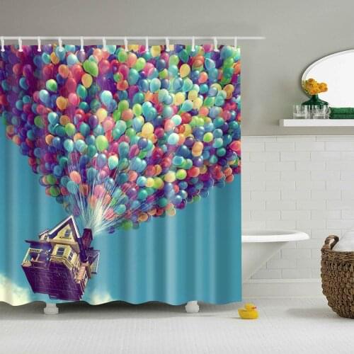 Shower Curtain A Lot of Colorful Balloon Take The House Fly in The Sky Like The Movie UP Waterproof Polyester Fabric Bath Curtai