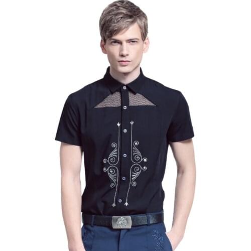 Fanzhuan Free Shipping New fashion casual male mens Summer 2016 short sleeved shirts slim Design printing Hollow shirt 612063