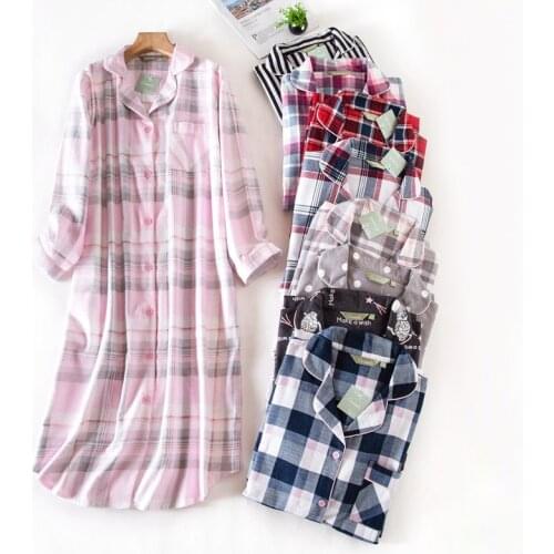 Plus size long sleep dress women sleepwear winter warm 100% brushed cotton long sleeve nightgowns Women pyjamas night long dress