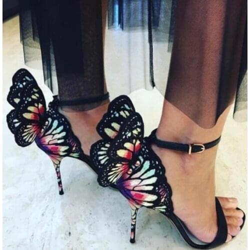 Moraima Snc Butterfly Wings Women Party High Heels Summer Sexy Sandals Open Toe Ankle Strap Gladiator Shoes Wedding Heels