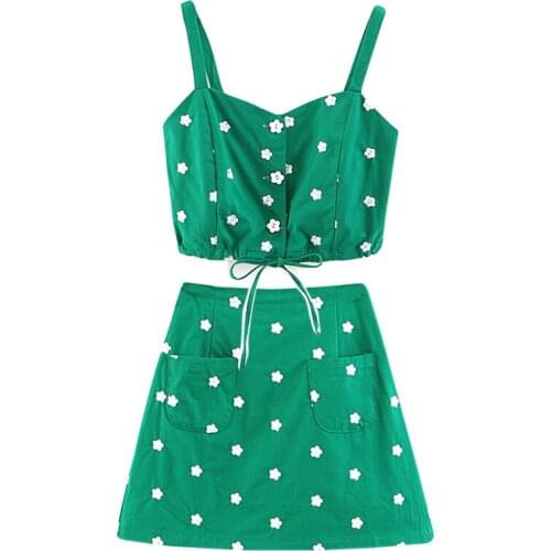 Set women short paragraph camisole high waist skirt two-piece 2019 summer new fashion retro casual temperament womens clothes