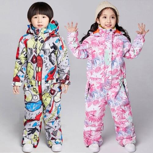 Winter Hoodie Boys Skiing Jumpsuits Fleece Warm Kids Girls Snow Overalls Windproof Sport Snowboard Children One Piece Clothes