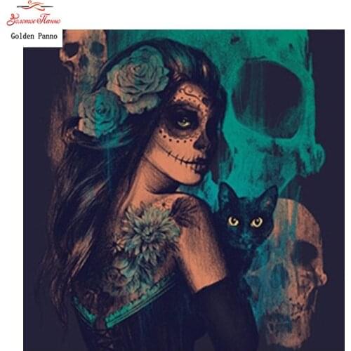 Golden panno,Halloween,Full,Square, Diamond Embroidery,5D,Diamond Painting,Cross Stitch,Diamond,Mosaic,Needlework ,female09