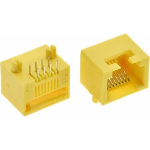 10pcs RJ45 8P8C Network port socket 8P8C Female PCB Mount Modular Yellow RJ45 Interface