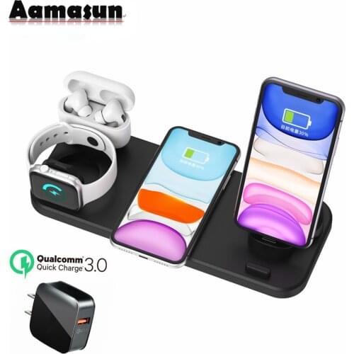 10W Qi Wireless Charger Dock Station 6 in 1 For Iphone Airpods Micro USB Type C Stand Fast Charging 3.0 For Apple Watch Charger