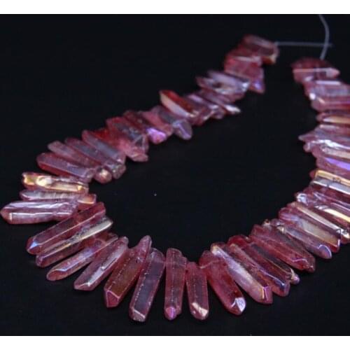 15.5"strand Polished Red Titanium Crystal Quartz Top Drilled Point Loose Beads,Raw Crystal Stick Pendants For DIY Jewelry Making