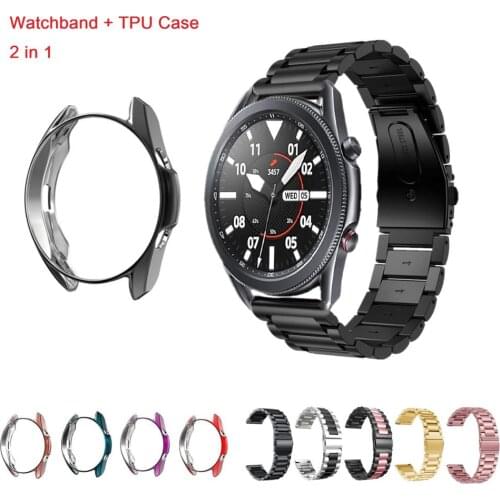 2in1 For Samsung Galaxy Watch3 45mm Stainless Steel Watchband Screen Protector cover TPU Case For Galaxy Watch 3 41mm Strap
