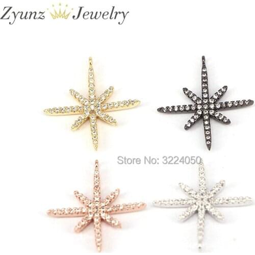 5PCS ZYZ174-8963 Sparkly micro pave CZ Lucky star pendant charms, for jewelry making