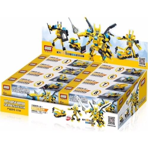8sets/lot Engineering Block 8706 eight-in-one 2 change Model Mech Robot Building Blocks educational Toys for children