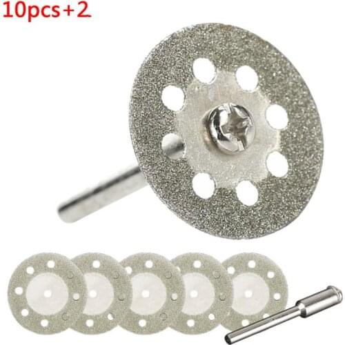 10 pcs Diamond cutting blades Drill Bit+2 Mandrel for Tile cleaner Beauty stitch cutting discs home tool