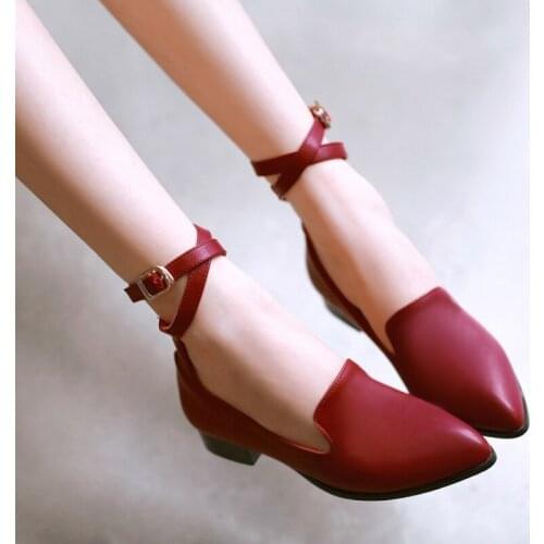 Bandage light mouth pointed single shoes womens red flat bottom thick heel shoes womens plus size us11