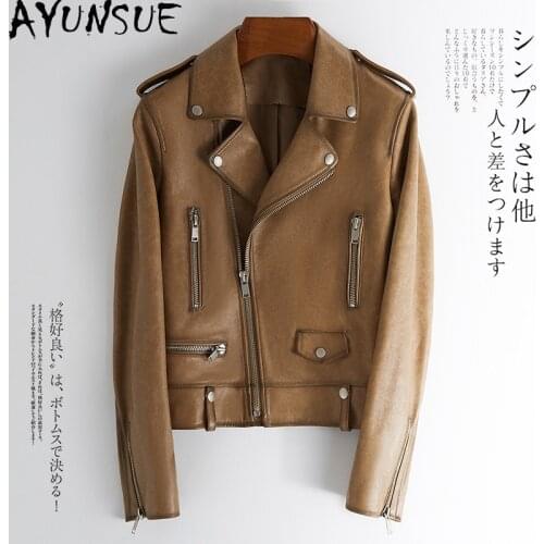 AYUNSUE Motorcycle Leather Jacket Women 100% Real Sheepskin Coat Female Short Clothes Spring Autumn Fashion 2020 Femme Veste 25
