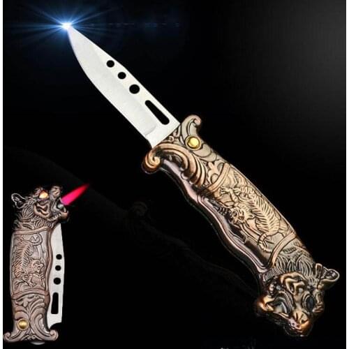 Tiger Head Multi-function Lighter Creative Lighter Portable Folding Knife Using Butane Two-in-one Windproof Belt Knife Lighter