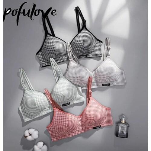 Teen Girl Plaid Kawaii Pink Bra Cotton Soft Wireless Seamless Bralette Push Up Bras Cute Sweet Underwear Lingerie School Student