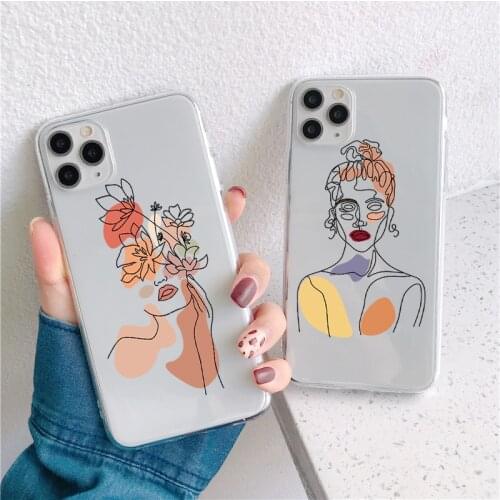 Phone Case For iPhone 12 Pro Max Art Line Painting Couqe For iPhone 11 Pro Max XR X XS Max 7 8 6 6S Plus 5 5S SE 2020 Clear Case