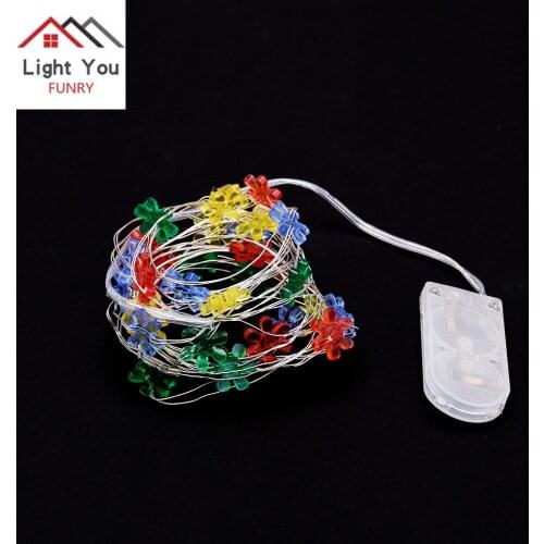 30LED Colorful Flower Shaped Silver Line Light String Christmas Button Battery Box Decorative Light String