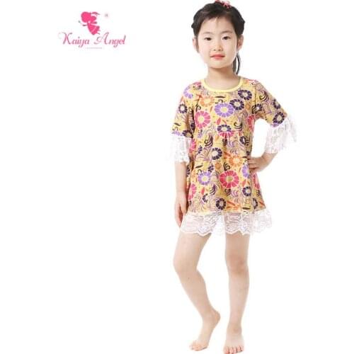 Kaiya Angel Girls Clothing Sunflower Kids Dresses With Lace Sleeve Fashion Baby Girl Clothes Summer Dress Children